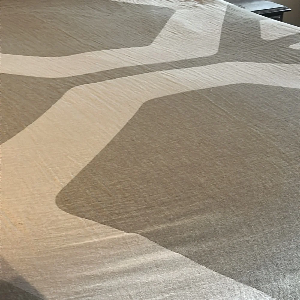 Olive Green + Cream Modern Honeycomb Blanket King Size Organic Cotton Sample
